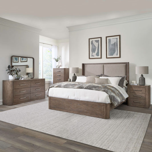 King Shelter Bed, Dresser & Mirror, Chest, Night Stand