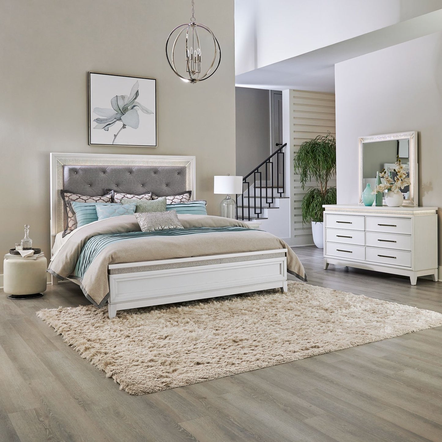 Queen Uph Bed, Dresser & Mirror