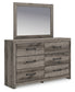 Graystorm Full Panel Bed with Storage with Mirrored Dresser