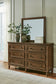 Sturlayne Queen Upholstered Panel Bed with Mirrored Dresser, Chest and Nightstand