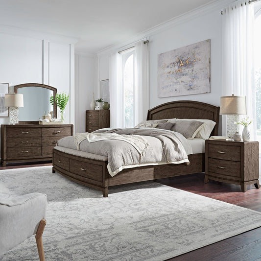King Panel Storage Bed, Dresser & Mirror, Chest, Night Stand