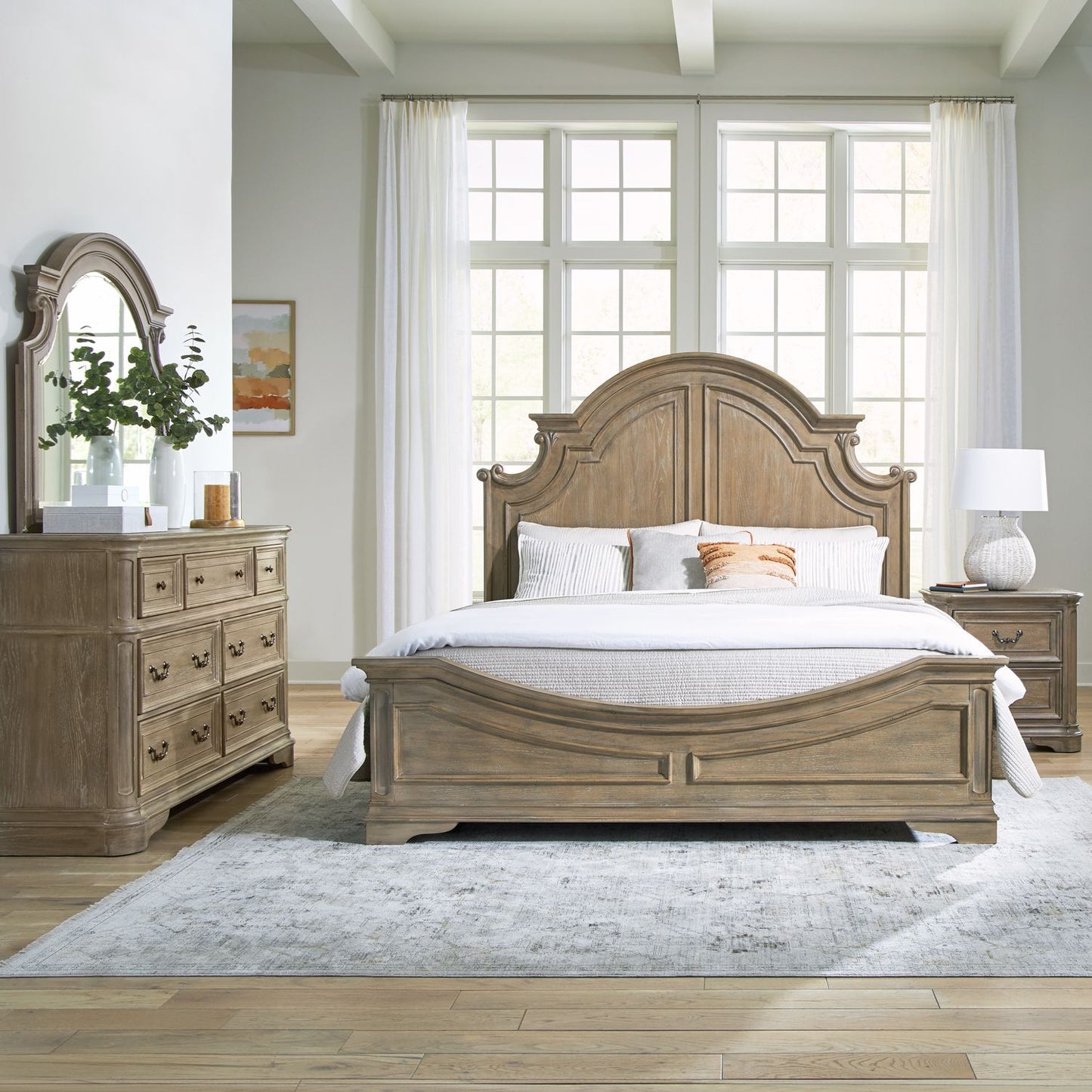 King California Panel Bed, Dresser & Mirror, Night Stand