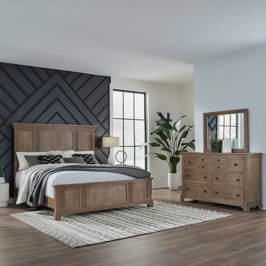 King California Panel Bed, Dresser & Mirror
