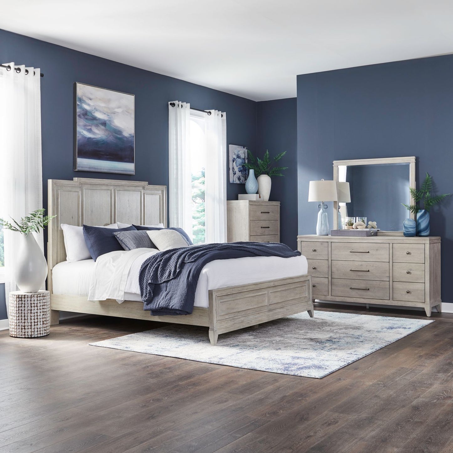 Queen Panel Bed, Dresser & Mirror, Chest