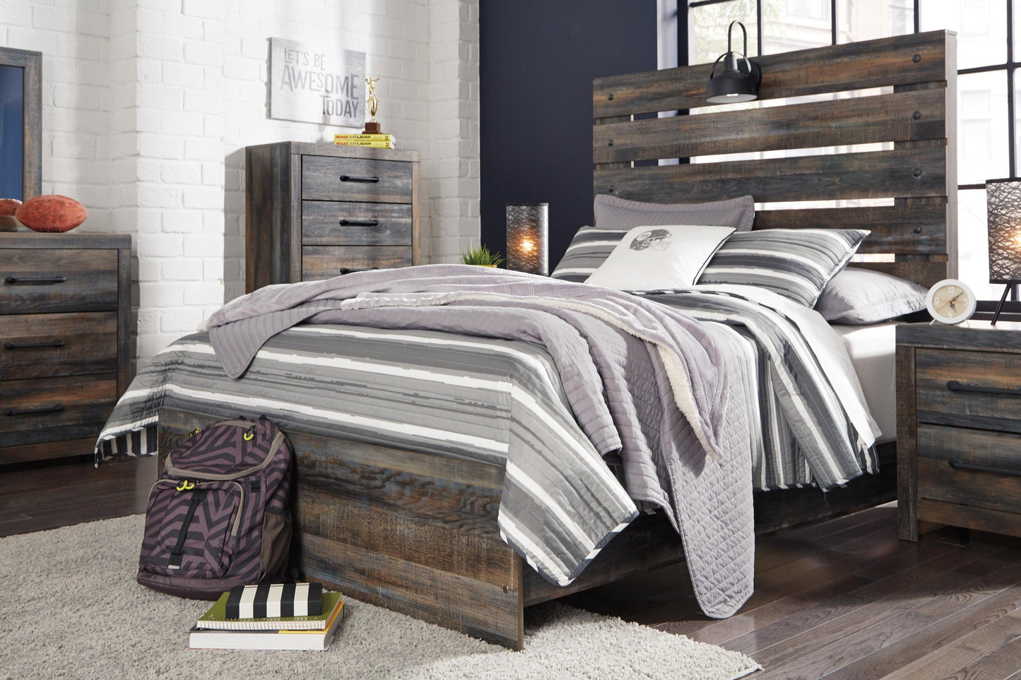 Drystan Full Panel Bed, Dresser and Mirror