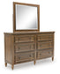 Sturlayne Queen Upholstered Panel Bed, Dresser and Mirror