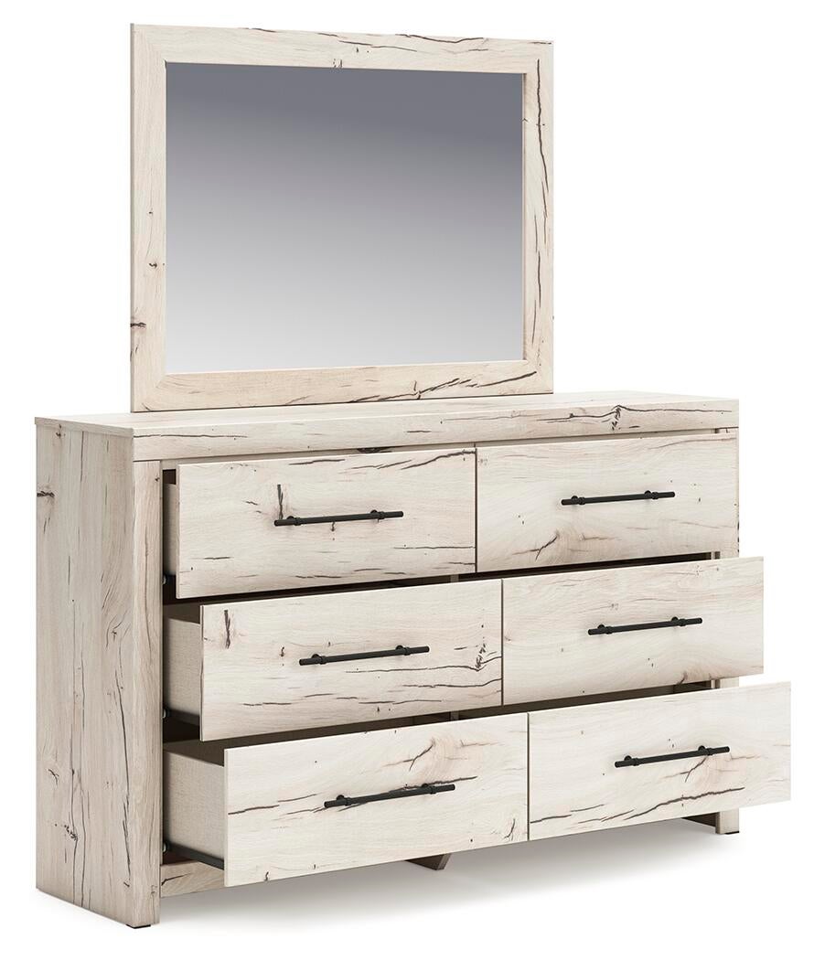 Lawroy Queen Panel Bed with Storage, Dresser, Mirror and Nightstand