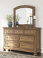 Vandenmore King Storage Sleigh Bed with Mirrored Dresser and Nightstand