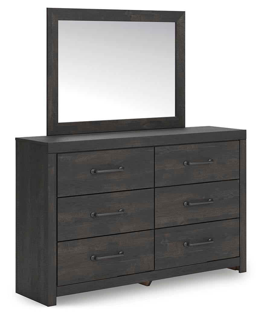 Delmorta Twin Panel Storage Bed, Dresser and Mirror