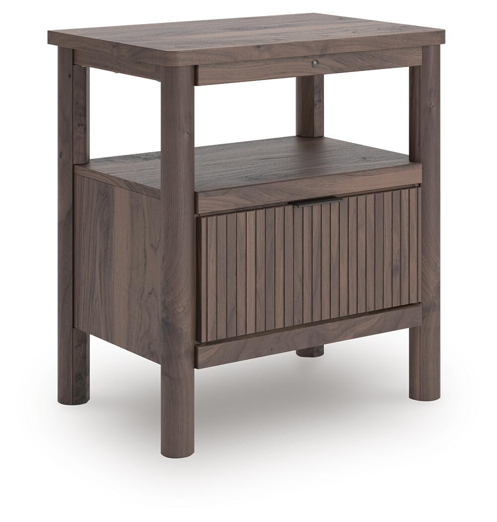 Cadmori King Upholstered Panel Bed, Dresser, Mirror and Nightstand