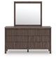 Cadmori Full Upholstered Panel Platform Bed, Dresser and Mirror