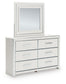 Birmonton King Upholstered Panel Platform Storage Bed, Dresser and Mirror