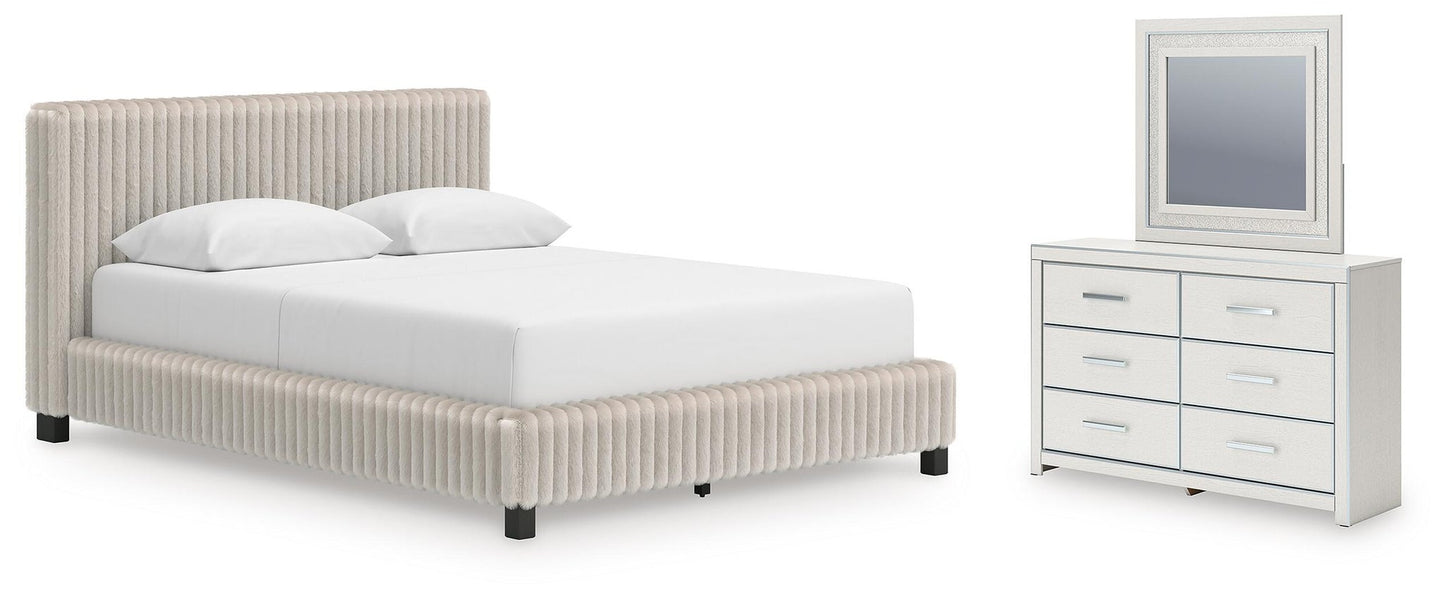 Birmonton Queen Upholstered Bed, Dresser and Mirror