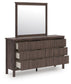 Cadmori Queen Upholstered Panel Bed, Dresser, Mirror and Nightstand