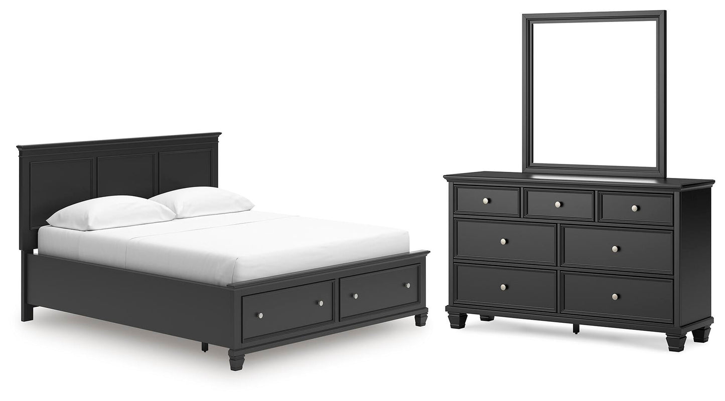 Lanolee California King Panel Storage Bed, Dresser and Mirror