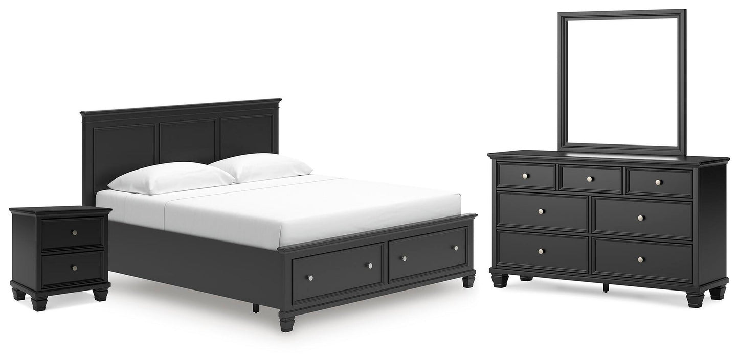 Lanolee King Panel Storage Bed, Dresser, Mirror and Nightstand