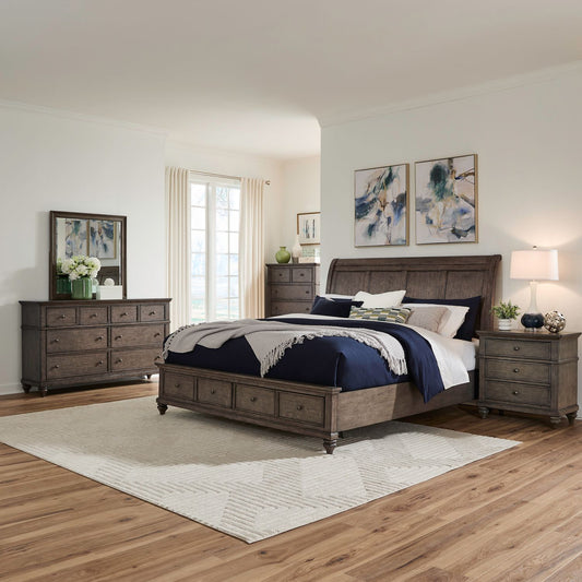 King Storage Bed, Dresser & Mirror, Chest, Night Stand